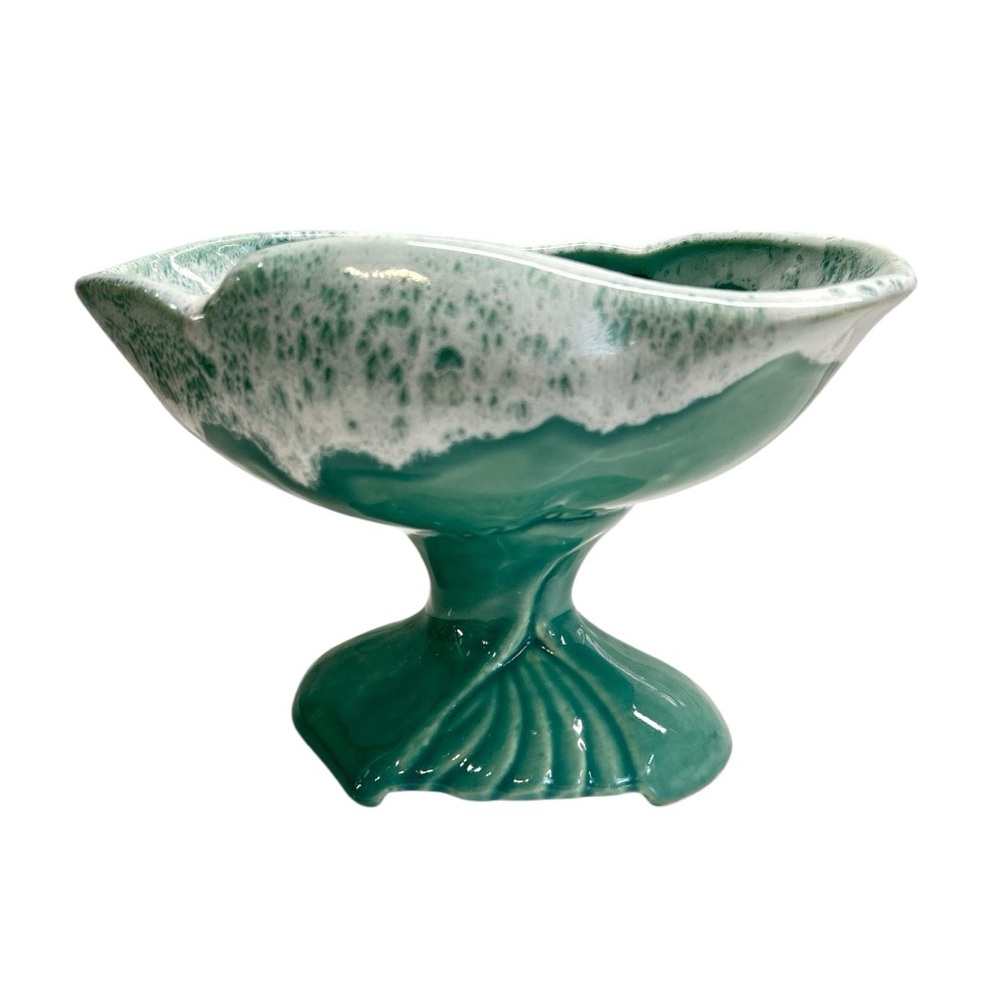Vintage Seafoam Green Drip Glaze Pattern Ceramic Planter Made In USA